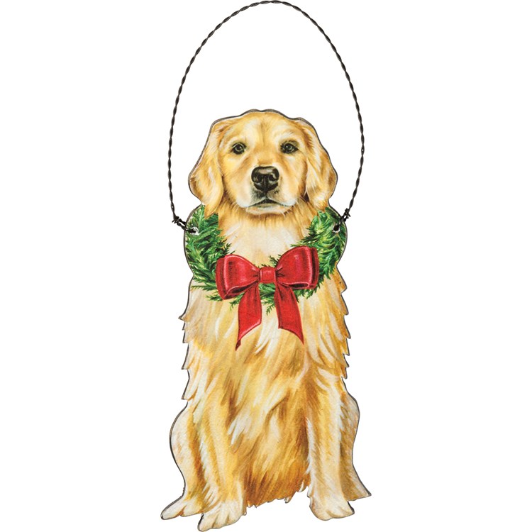 Christmas Golden Retriever Ornament - Wood, Paper, Wire