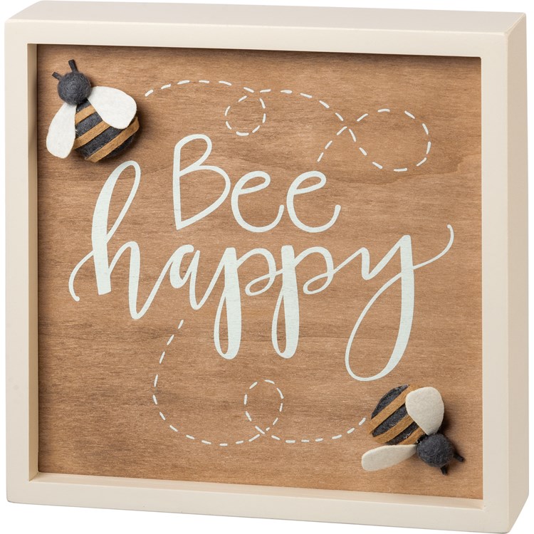 Bee Happy Inset Box Sign - Wood, Felt