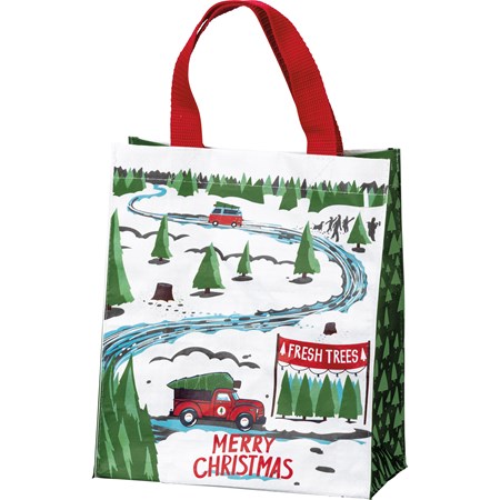Truck And Tree Merry Christmas Daily Tote - Post-Consumer Material, Nylon
