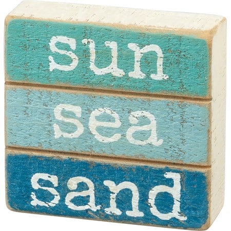Sun Sea Sand Slat Block Sign - Wood
