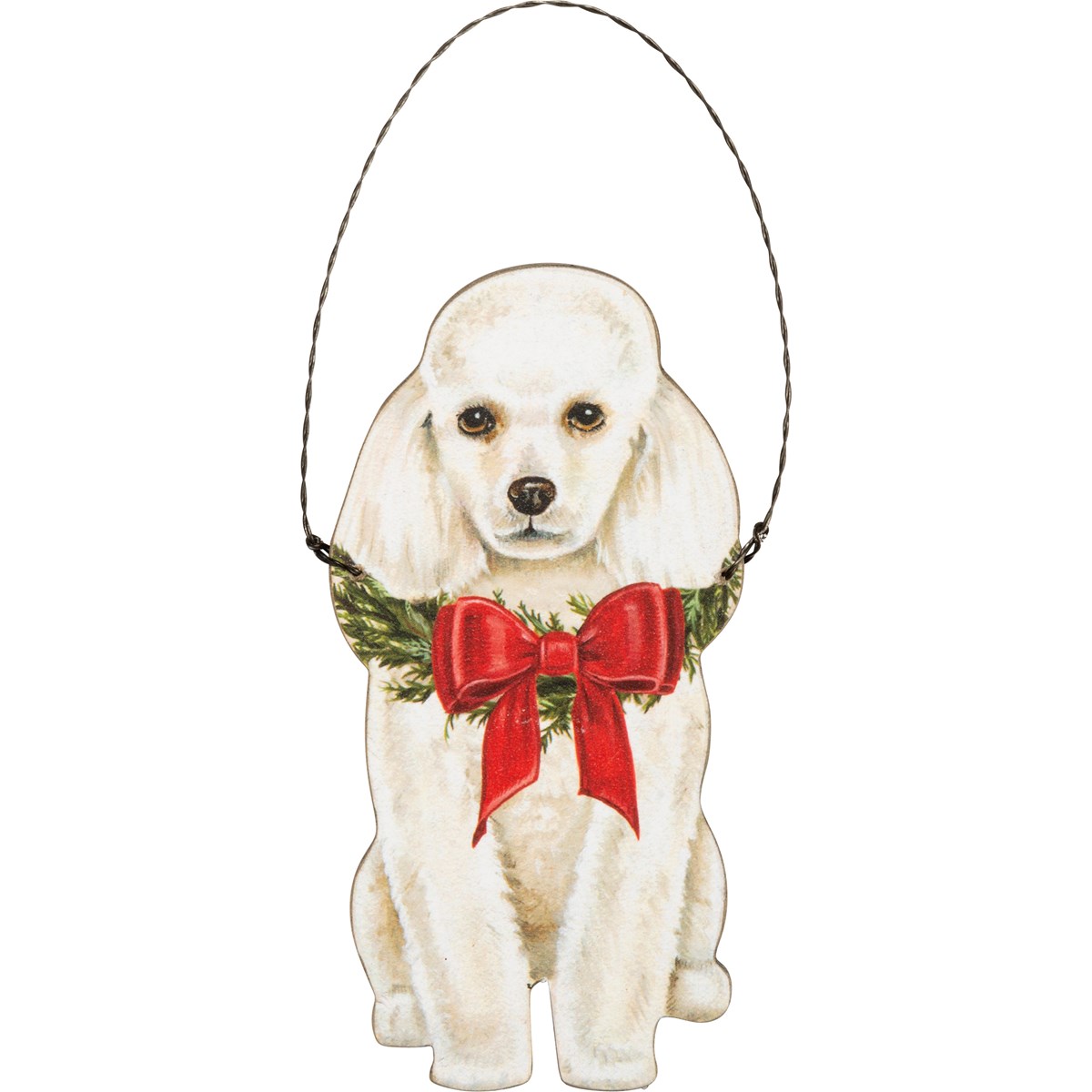 Christmas Poodle Ornament - Wood, Paper, Wire