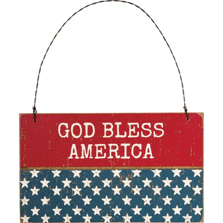 God Bless America Slat Ornament - Wood, Wire