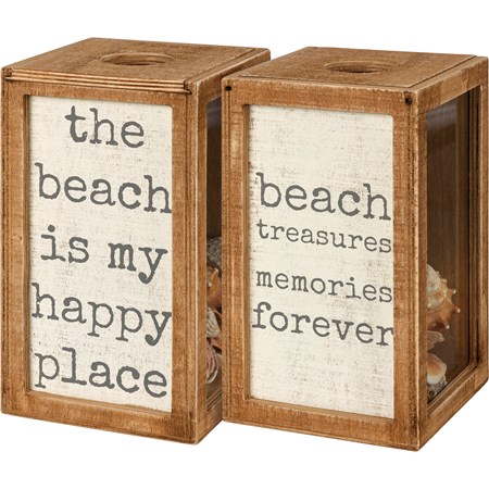The Beach Is My Happy Place Shell Holder - Wood, Glass