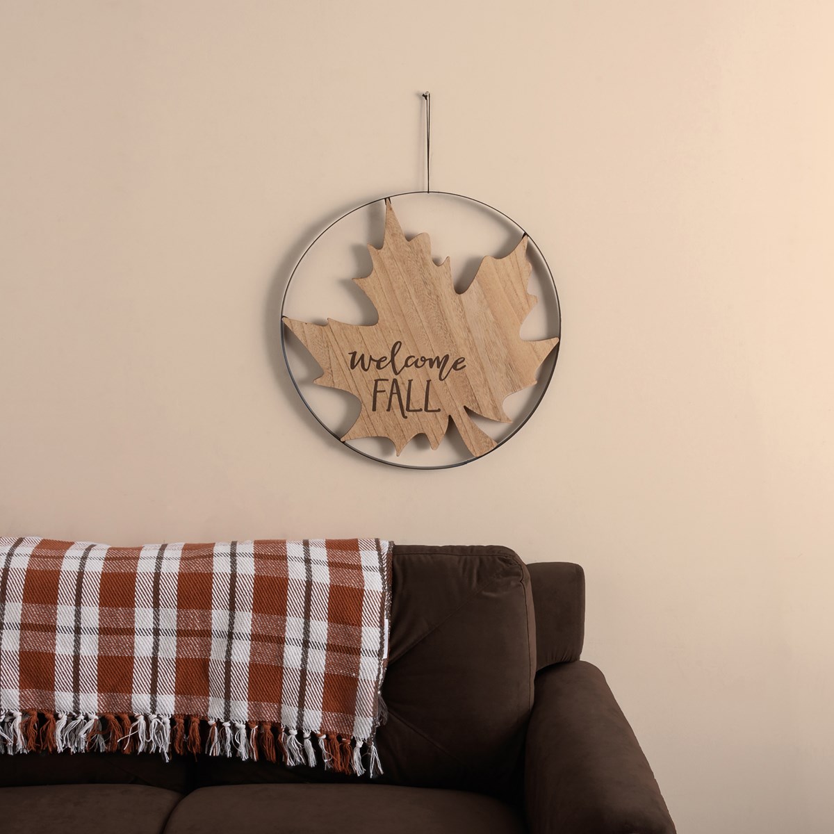 Welcome Fall Leaf Wall Decor - Metal, Wood, Leather
