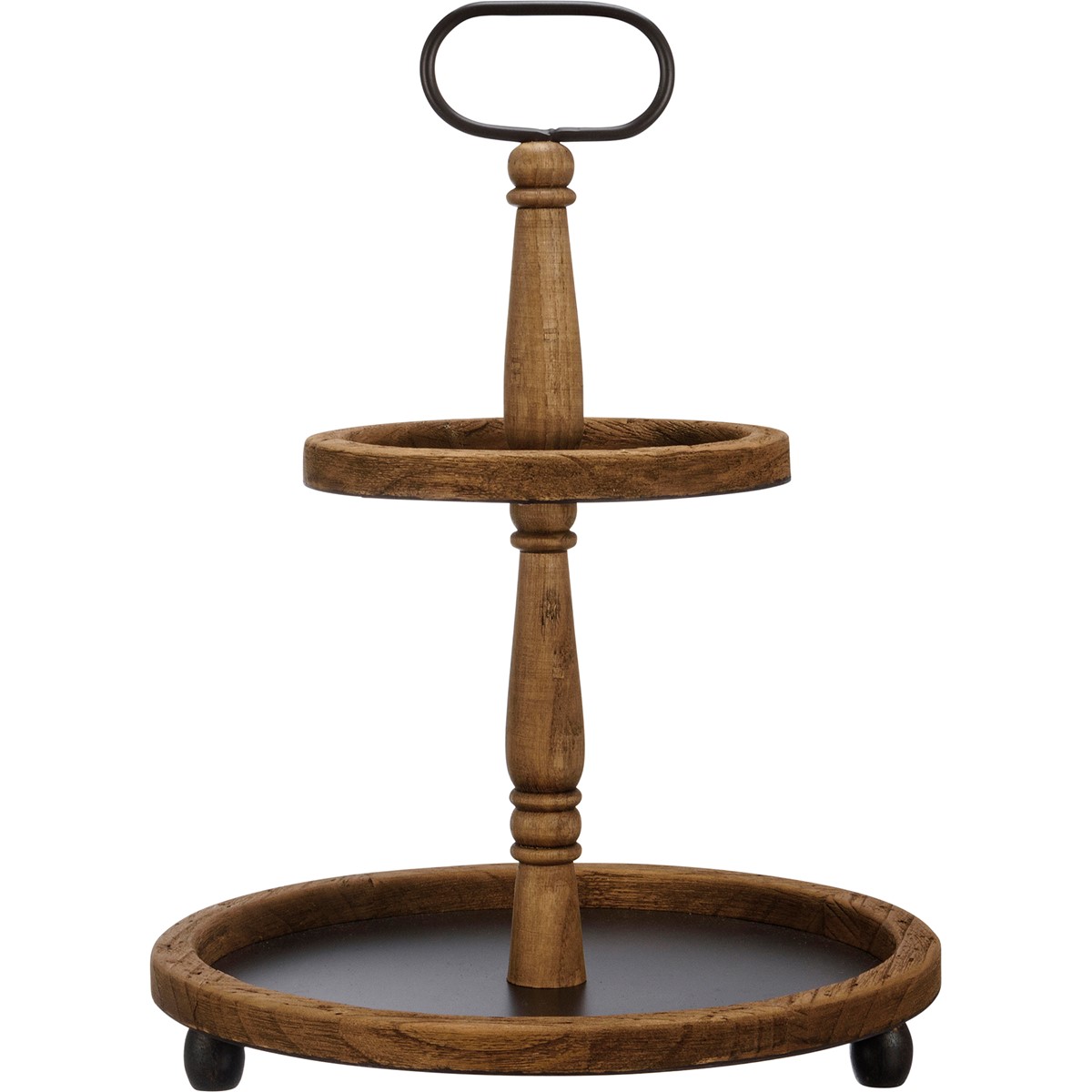 Two Tiered Round Dark Tray - Wood, Metal