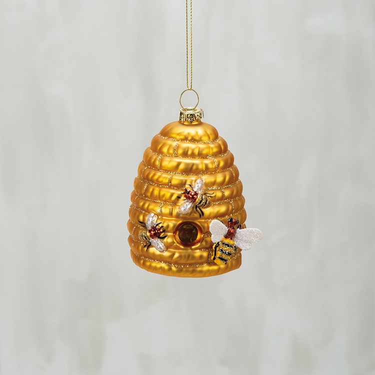Glass Beehive Ornament - Glass, Metal, Glitter