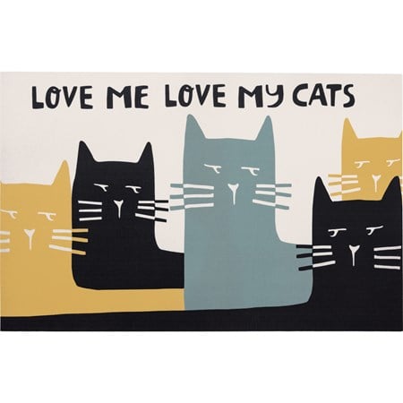Love Me Love My Cat Food Mat - Polyester, PVC skid-resistant backing