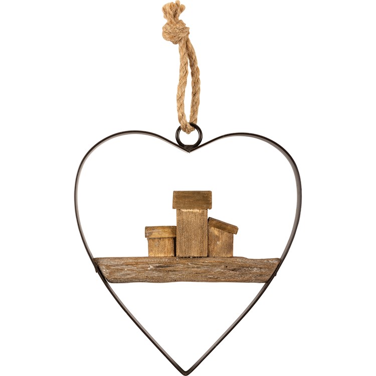 Beach Heart Ornament - Wood, Metal, Jute