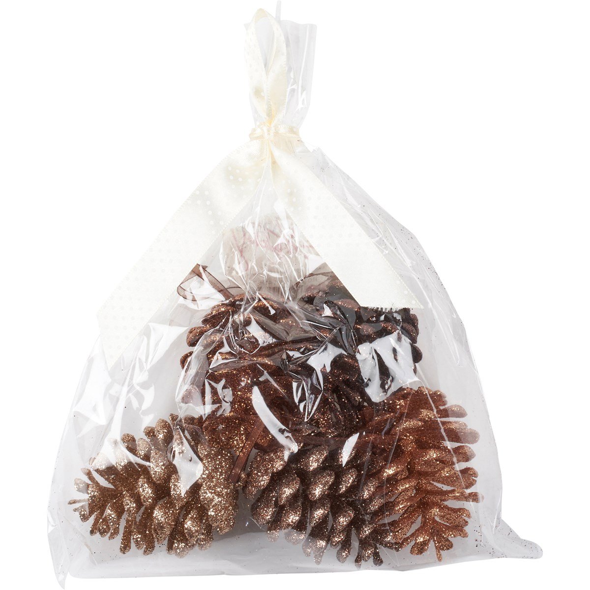 Small Pinecone Christmas Ornament Set - Plastic, Glitter, Ribbon