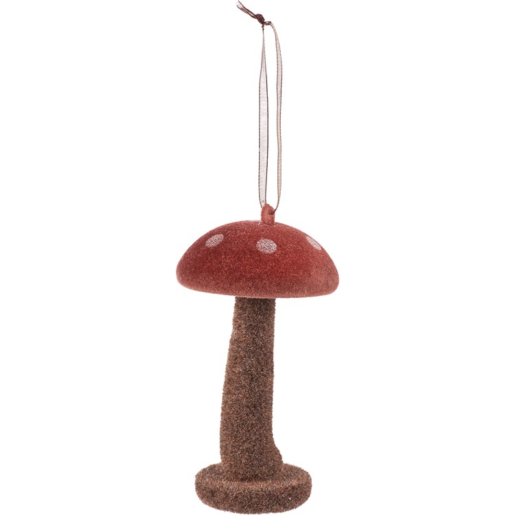 Mushrooms Small Ornament Set - Plastic, Flocking, Ribbon