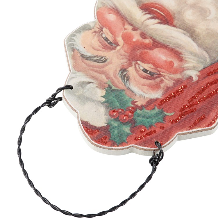 Santa Claus Ornament Set - Wood, Paper, Glitter, Wire