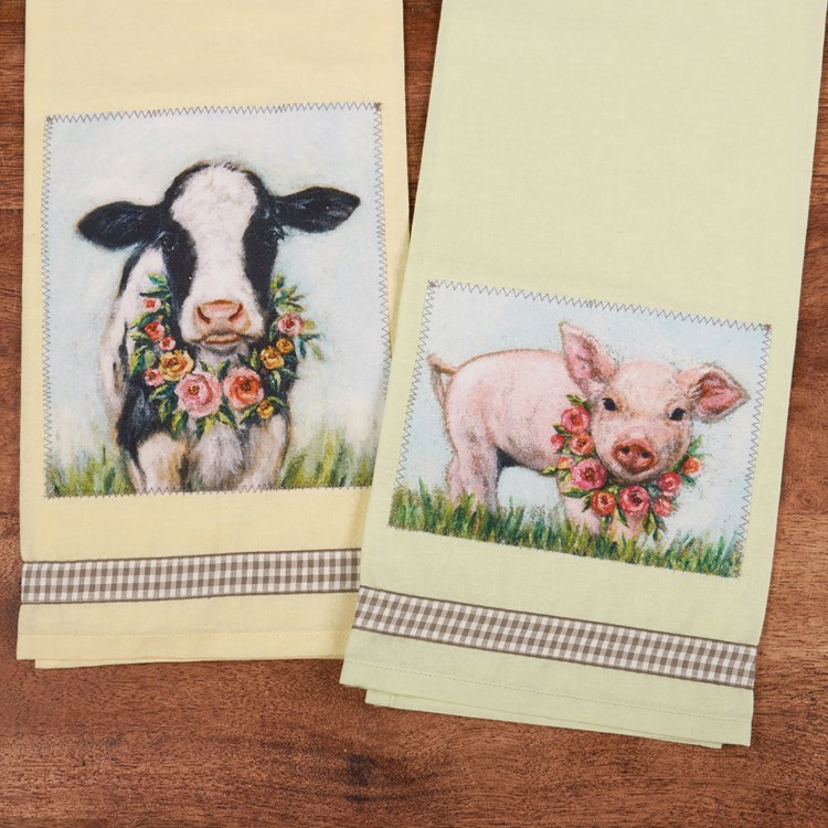 Floral Calf Kitchen Towel - Cotton, Ribbon