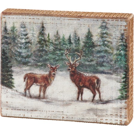Two Deer Block Sign - Wood