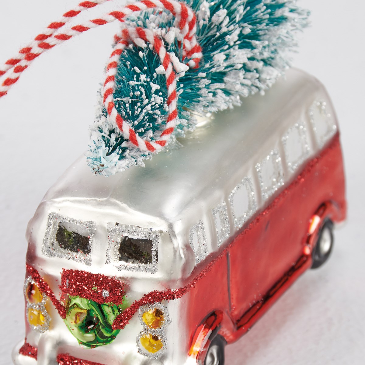 Glass Vintage Bus Ornament - Glass, Bristle, Glitter