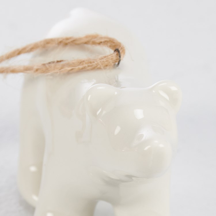 Polar Bear Ornament - Stoneware, Metal, Jute