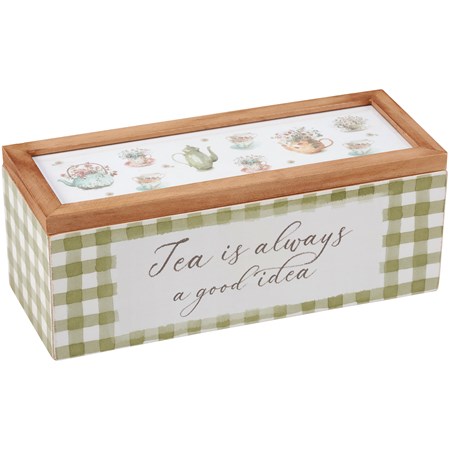 Tea Is Always Good Tea Box - Wood, Paper, Glass, Metal