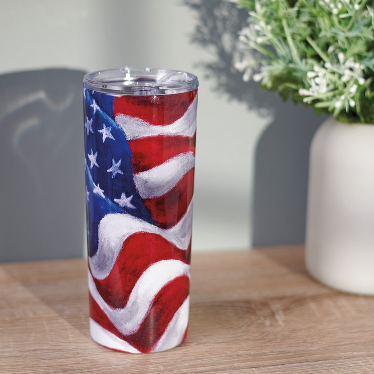 American Flag Coffee Tumbler - Stainless Steel, Plastic