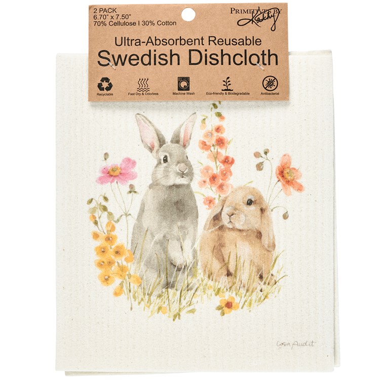 Flower Bunnies Swedish Dishcloth Set - Cellulose, Cotton