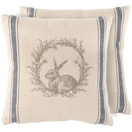 Wreath Rabbit Pillow - Cotton, Zipper