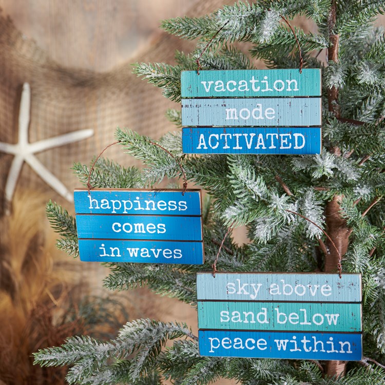 Vacation Slat Ornament Set - Wood, Wire