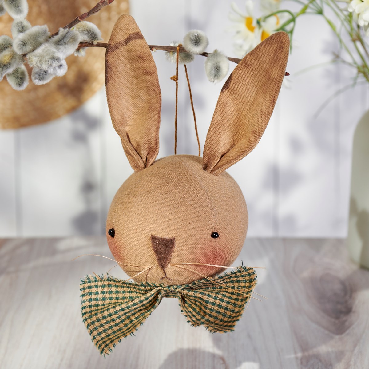 Bow Tie Bunny Ornament - Cotton, Wire, Plastic, String