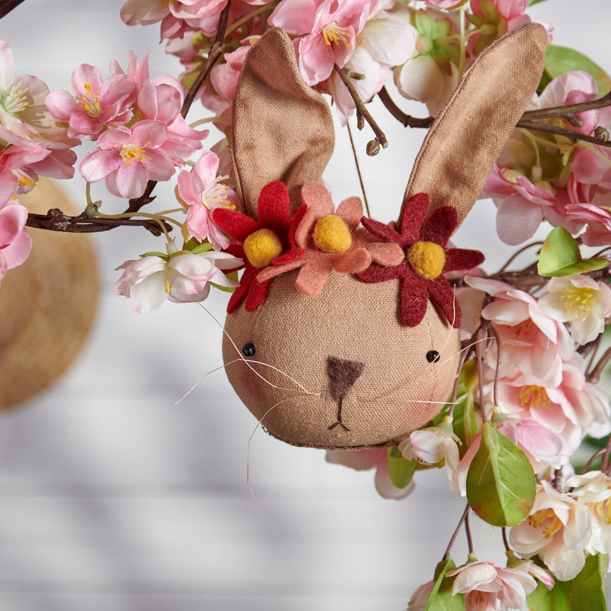 Flower Bunny Ornament - Cotton, Wire, Plastic, String
