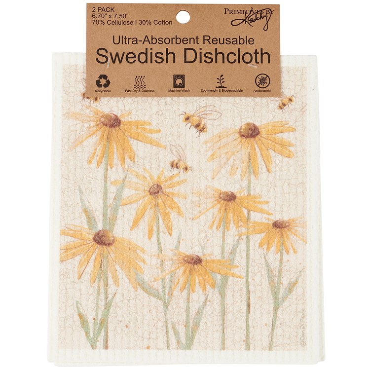 Rustic Floral Swedish Dishcloth Set - Cellulose, Cotton
