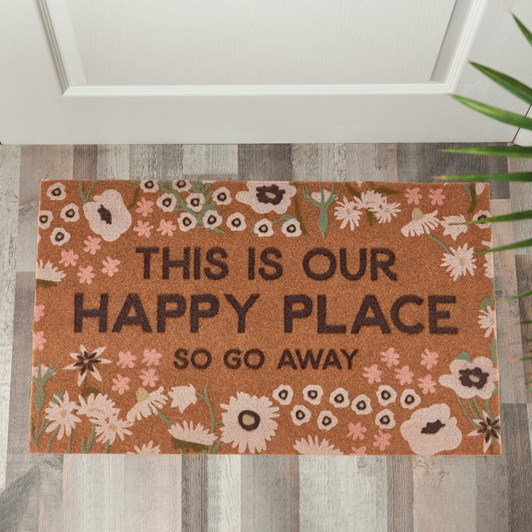 Our Happy Place So Go Away Rug - Polyester, PVC Skid-Resistant Backing