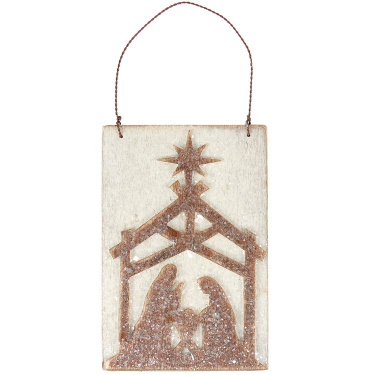 Holy Night Nativity Ornament - Wood, Wire, Mica