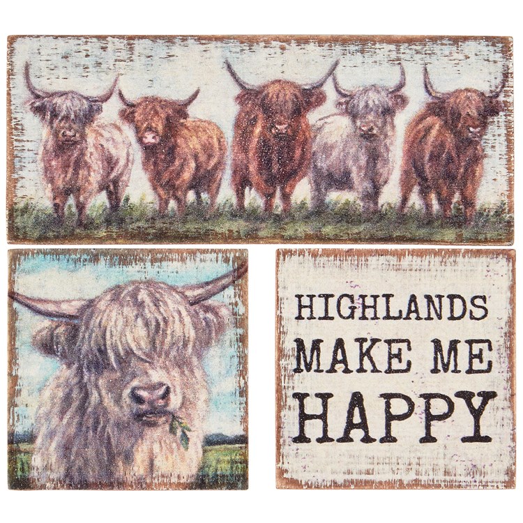 Highland Cows Magnet Set - Wood, Metal, Magnet