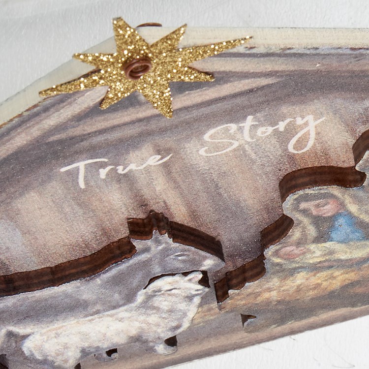 True Story Nativity Ornament - Wood, Wire, Metal, Glitter