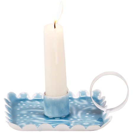 Blue Floral Candle Holder - Metal