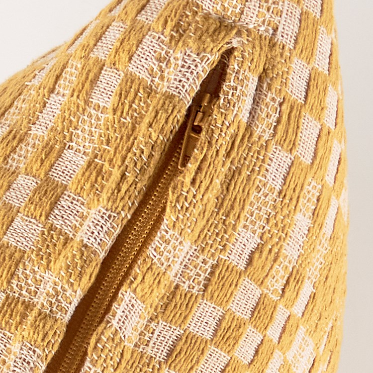 Gold Checkered Pillow - Cotton, Zipper