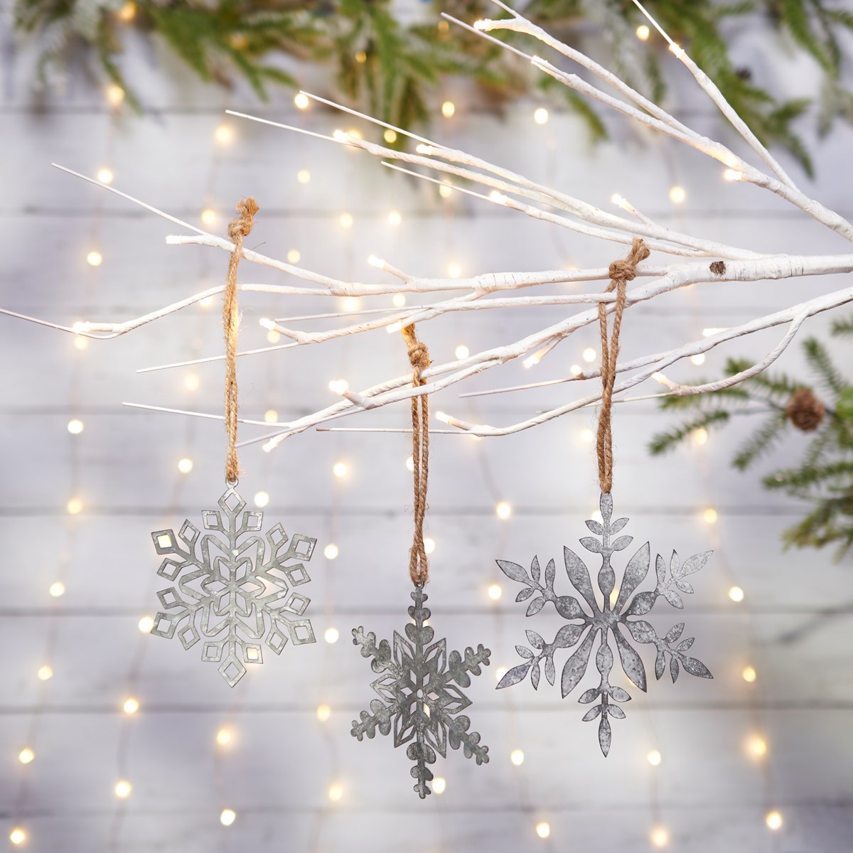 Snowflake Ornament Set - Metal, Jute