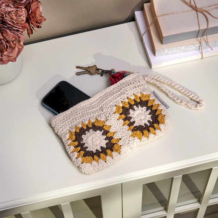 Crochet Sunflower Wristlet - Cotton, Plastic, Metal