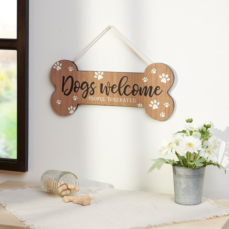 Dogs Welcome Wall Decor - Wood, Cotton