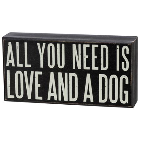 Love And A Dog Box Sign - Wood