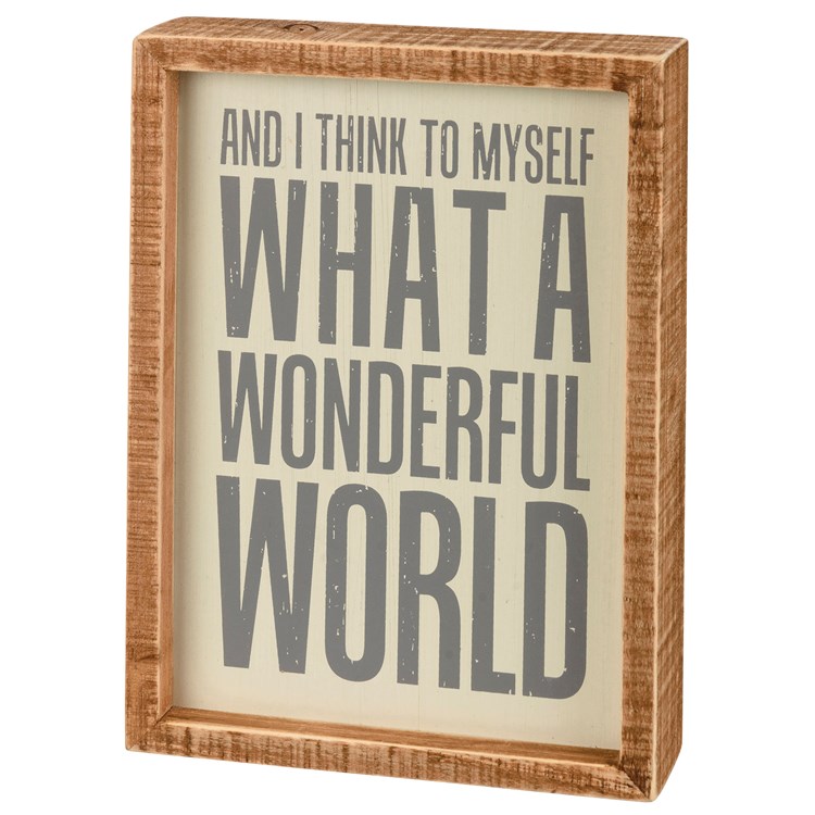 Wonderful World Inset Box Sign - Wood