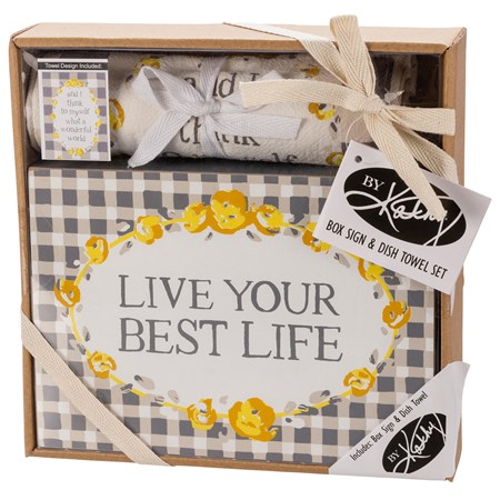 Live Your Best Life Box And Sign Towel Set - Wood, Cotton