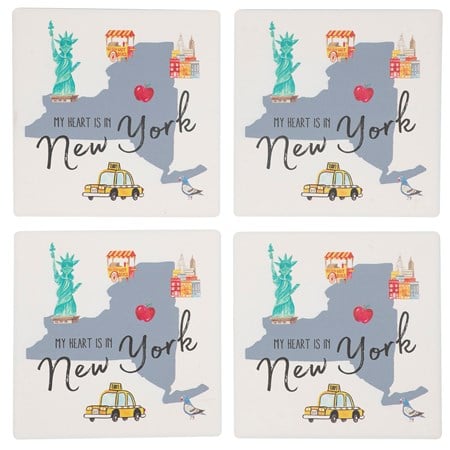 New York Coaster Set - Stone, Metal, Cork