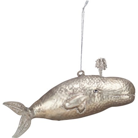 Glass Gray Whale Ornament - Glass, Tinsel
