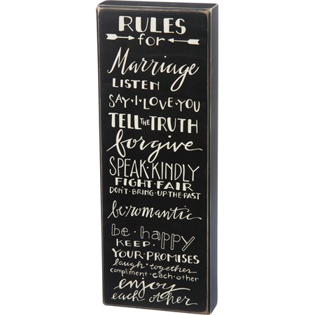 Rules For Marriage Box Sign - Wood