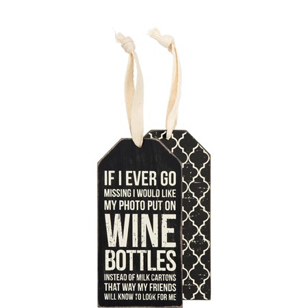 Wine Bottles Bottle Tag - Wood, Cotton