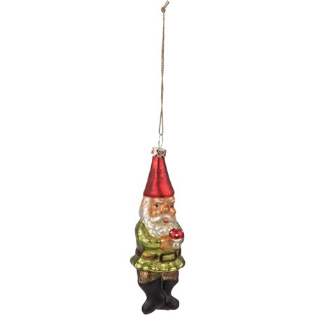 Glass Santa Gnome Ornament - Glass, Metal