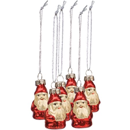 Glass Santa Mini Ornament Set - Glass, Metal