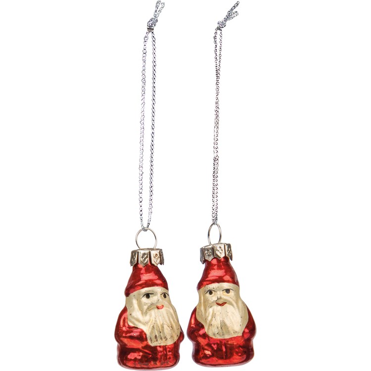 Glass Santa Mini Ornament Set - Glass, Metal