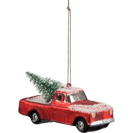 Glass Small Truck Ornament - Glass, Bristle, Glitter