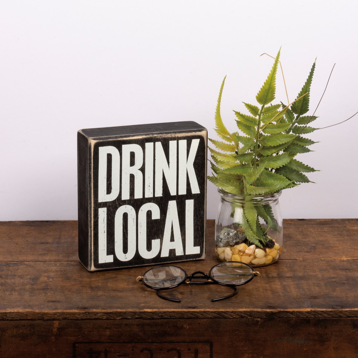 Drink Local Box Sign - Wood