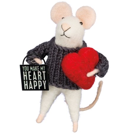Heart Happy Mouse Critter - Felt, Polyester, Plastic, Metal