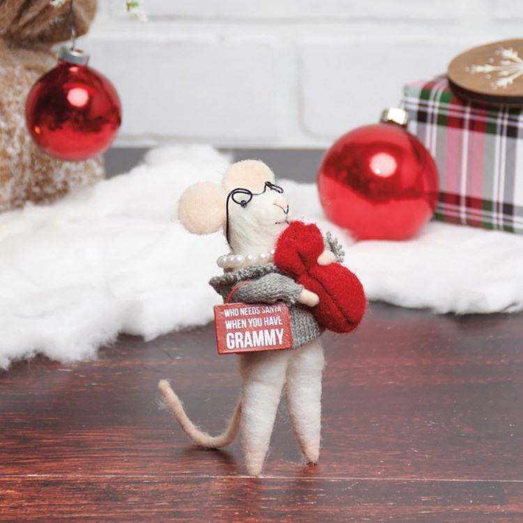 Grammy Mouse Critter - Felt, Polyester, Plastic, Metal, Wire